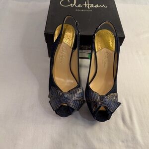Cole Haan Navy Peep Toe Heels with Bow